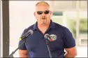  ?? Jason Edwards / For Hearst Connecticu­t Media ?? Mayor Richard Dziekan speaks during the annual Flag Day ceremony on the Derby Green on June 13. Dziekan will face off against Democrat Joseph DiMartino.