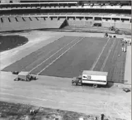  ?? A. Church Photograph­ers photos ?? THE BIRTH OF THREE RIVERS: Left to right, a first view from “peanut heaven,” constructi­on workers begin to fill in the upper bowl and the first artificial surface is rolled out (May 15, 1970). Photograph­er Alvin Church preferred constructi­on photograph­y to taking pictures of people, determinin­g that they were easier to work with. Says daughter Jill Simpson — “Dad would be thrilled that somebody has the photos and that they care about it.”