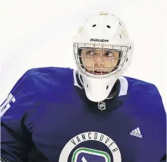  ?? NICK PROCAYLO/ONG ?? Goalie Michael DiPietro has been paying keen attention to Canucks prospects like Jonah Gadjovich and Quinn Hughes during developmen­t camp.