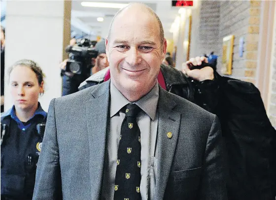  ?? RYAN REMIORZ / THE CANADIAN PRESS ?? Train engineer Thomas Harding leaves the courtroom in Sherbrooke, Que., on Friday after he and two others were acquitted in the 2013 runaway freight train disaster that killed 47 people and destroyed much of downtown Lac-Mégantic, Que.