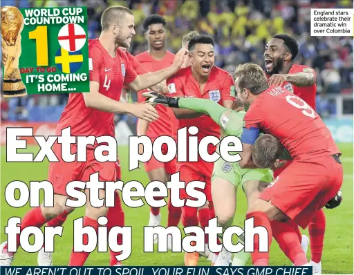  ??  ?? England stars celebrate their dramatic win over Colombia