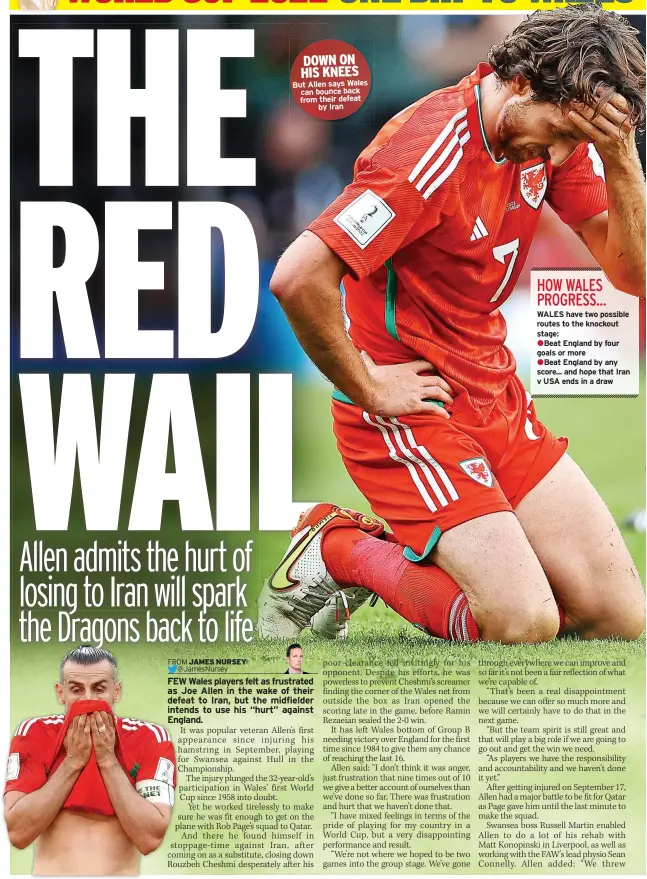  ?? ?? DOWN ON HIS KNEES But Allen says Wales can bounce back from their defeat by Iran