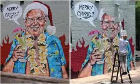  ?? Composite: Steven Saphore for AAP/Scott Marsh ?? The mural was painted in the Sydney suburb of Chippendal­e following the prime minister’s decision to cut an overseas family holiday in Hawaii short to respond to the bushfire crisis.
