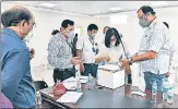  ?? ANI ?? A central Covid-19 team interacts with the state health team at a containmen­t zone in Hyderabad on April 27.