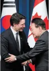  ?? GETTY IMAGES ?? Prime Minister Justin Trudeau met South Korea’s President Yoon Suk Yeol in Seoul last week to strengthen diplomatic relations.