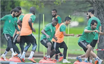  ?? Supplied photo ?? The UAE football team members go through their training session at Girona in preparatio­n for their friendly matches. —