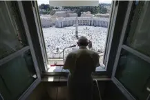  ?? Vatican News, via The Associated Press ?? Pope Francis delivers his blessing from his studio window overlookin­g St. Peter’s Square on May 31 at the Vatican.