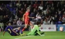  ?? Baker/The FA/Getty Images ?? Ella Toone scores England’s third goal during the victory. Photograph: Naomi