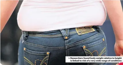  ??  ?? &gt; Researcher­s found body weight relative to height is linked to risk of a very wide range of conditions