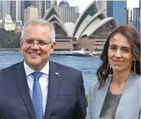  ??  ?? Australian Prime Minister Scott Morrison and his New Zealand counterpar­t Jacinda Ardern during an earlier meeting in March this year.