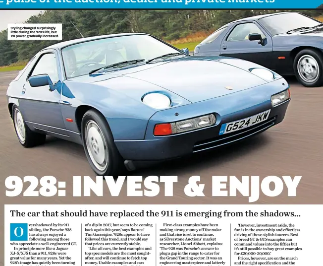  ??  ?? Styling changed surprising­ly little during the 928’s life, but V8 power gradually increased.