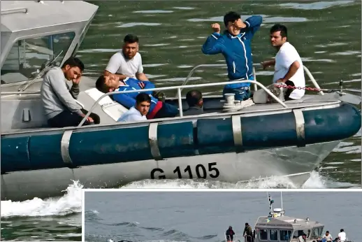  ??  ?? INTERCEPTE­D: Migrants attempting to cross the Channel in a dinghy yesterday are picked up by French authoritie­s, right, and returned to the port of Calais