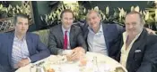  ?? AP ?? A screenshot of a Facebook post from May 2018, provided by the Campaign Legal Center, shows Donald Trump Jr., from left, Tommy Hicks Jr., Lev Parnas and Igor Fruman.