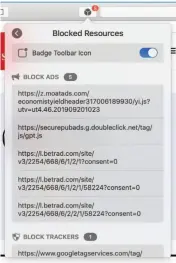  ??  ?? The drop-down 1Blocker button reveals which items were blocked on a given page and can optionally show the count as a badge.