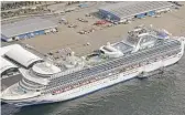  ?? SADAYUKI GOTO/KYODO NEWS VIA AP ?? The Diamond Princess is docked at Yokohama Port near Tokyo on Friday.