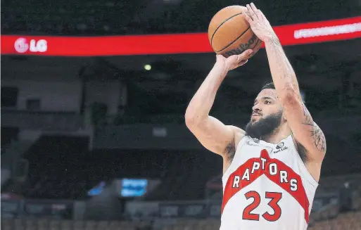  ?? STEVE RUSSELL TORONTO STAR ?? Fred VanVleet became the first Raptor since Kawhi Leonard in 2019 to have three straight games with 30 or more points. VanVleet has topped 30 in four of his last five games.