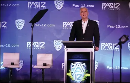  ?? MARCIO JOSE SANCHEZ — THE ASSOCIATED PRESS ?? Pac-12Commissi­oner George Kliavkoff's lack of urgency in securing a media rights deal played a role in the mass defection of its members.