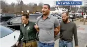  ?? AP ?? Reporter Evan Lambert is arrested at the gymnasium of an elementary school in East Palestine where Gov. Mike Dewine was speaking about the train derailment.