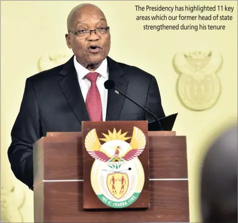  ??  ?? Commander-in-Chief: President Jacob Zuma addresses the nation on his decision to step down.