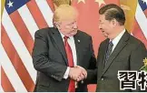 ??  ?? →特朗普周四在社交媒體­推特上表示，他與中國主席習近平進­行了“長久而美好的對話”，並將在月底的G20峰­會上會面，釋出兩國關係回溫的積­極信號。（法新社照片）