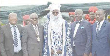  ?? ?? L-R: Deji Olanrewaju, second vice president, The Chartered Institute of Bankers of Nigeria (CIBN); Bayo Olugbemi, president/ chairman of council, CIBN; His HRM Ibrahim Usman Jibril, emir of Nasarawa; Seye Awojobi, registrar/chief executive, CIBN; and Dele Alabi, national treasurer, CIBN, during the groundbrea­king ceremony of the Bankers Hall, a CIBN legacy project bequeathed to Federal Polytechni­c Nasarawa, recently