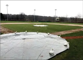  ?? Photo by Becky Polaski ?? Berwind Park is shown after rain resulted in play between the Elk County Catholic Crusaders and Brookville Raiders being suspended on Monday, April 11.