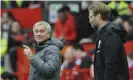  ??  ?? Jose Mourinho, then in charge of Manchester United, with Jürgen Klopp (right) in March 2018. Photograph: Rui Vieira/AP