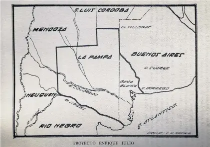  ??  ?? El proyecto original de una nueva provincia presentado, en 1898, por Enrique Julio. Bahía Blanca tenía 18.509 habitantes.