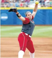  ??  ?? Oklahoma’s Paige Parker throws a pitch Sunday against Oregon.