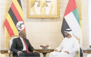  ?? WAM ?? Sheikh Mohamed meets Ruhakana Rugunda, Prime Minister of Uganda, at Al Shati Palace.