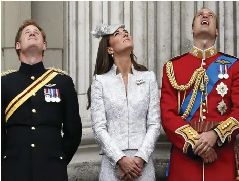  ?? PHOTO: LEFTERIS PITARAKIS/AP ?? Prince Harry, Kate, Duchess of Cambridge, and Prince William have a close-knit group they can trust and rely on, as well as each other.