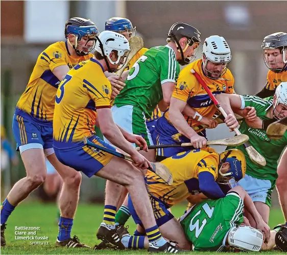  ?? SPORTSFILE ?? Battlezone: Clare and Limerick tussle