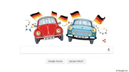 ??  ?? Google Doodle for German Unity Day in 2017: A VW Beetle and a Trabant