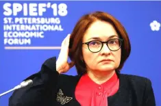  ??  ?? Russian Central Bank Governor Elvira Nabiullina attends a session of the St. Petersburg Internatio­nal Economic Forum (SPIEF), Russia May 24. — Reuters photo