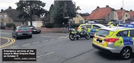  ?? PHOTO: JAMES CARSON ?? Emergency services at the scene in West Drayton Road on October 11