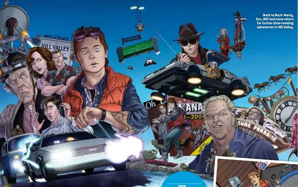  ??  ?? Back to Back: Marty, Doc, Biff and more return for further time-twisting adventures in Hill Valley.