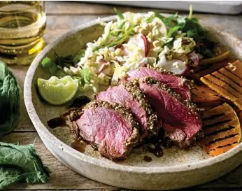  ??  ?? TEMPTING: Korean-style lamb mini roasts with green pear salad. PHOTOS: CONTRIBUTE­D