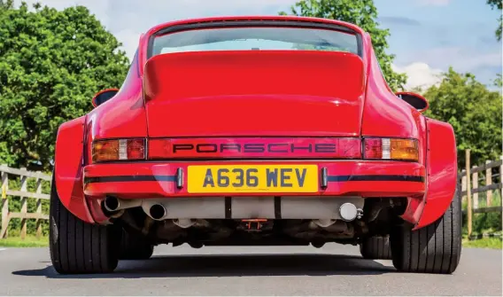  ??  ?? Above: 934 arches really make a statement when viewed from the rear – they’re an inch wider each side than the regular Group 4 versions
Right: Early-spec 3.2 is mechanical­ly standard, though blueprinte­d and balanced before reassembly, and fitted with an SSI exhaust