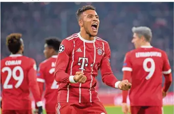  ?? FOTO: HOPPE/DPA ?? Der Münchner Corentin Tolisso jubelt über sein Tor zum 3:1 gegen Paris St. Germain.