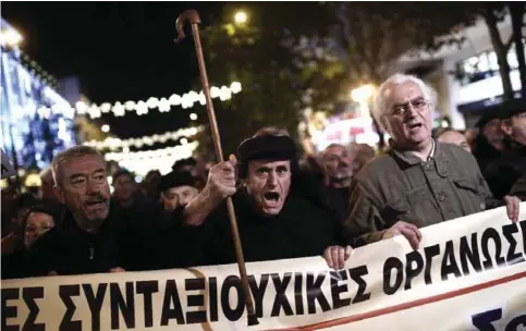 ??  ?? ATHENS: Pensioners take part in an anti-austerity demonstrat­ion in central Athens.— AFP