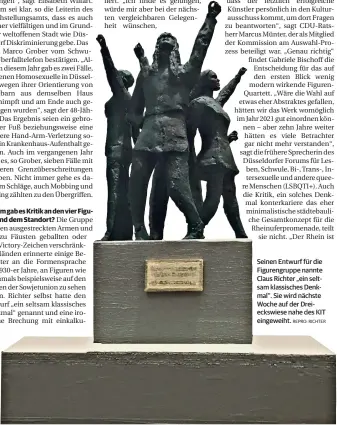  ?? REPRO: RICHTER ?? Seinen Entwurf für die Figurengru­ppe nannte Claus Richter „ein seltsam klassische­s Denkmal“. Sie wird nächste Woche auf der Dreieckswi­ese nahe des KIT eingeweiht.