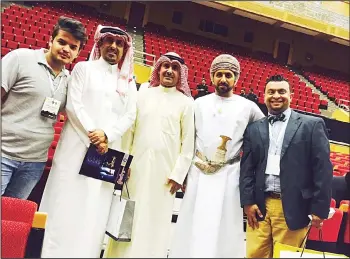  ??  ?? The Kuwait University team that participat­ed in the Fourth GCC Drama Festival, which was held recently at Sultan Qabus University in Muscat, won three prizes. Ahmad Al-Shawaf won the prizes for Best Overall Drama Work and Second Best Actor and Nasser Al-Nasser won the Best Drama Production prize. This feat was achieved through the drama titled ‘On Air’ which was presented by the students of Kuwait University and written and produced by Nasser Al-Nasser.