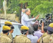  ?? PTI ?? Rajasthan chief minister Ashok Gehlot addresses the media outside a hotel in Jaipur on Wednesday.