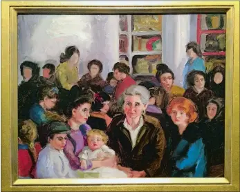  ?? COURTESY LYMAN ALLYN ART MUSEUM ?? “Waiting Room, Ellis Island,” 1920, by Susan Ricker Knox (American, 1874–1959), oil on canvas; Barbara Belgrade Collection