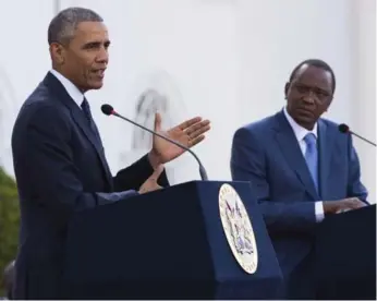  ?? SAUL LOEB/AFP/GETTY IMAGES ?? Barack Obama shares his views on gay rights, corruption and terrorism with Kenyan President Uhuru Kenyatta.