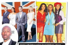  ??  ?? Alesha with fellow judges David Walliams, Simon Cowell and Amanda Holden, top left, and with Mis-Teeq, right. Left, her partner Azuka Ononye