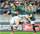  ?? Photo / Getty Images ?? Willie le Roux celebrates his try.