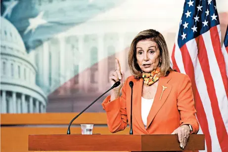  ?? LIZ LYNCH/GETTY ?? House Speaker Nancy Pelosi said Thursday that “we’re ready for a negotiatio­n.” The House passed a $3.4 trillion bill in May and is looking to vote on a smaller package next week.
