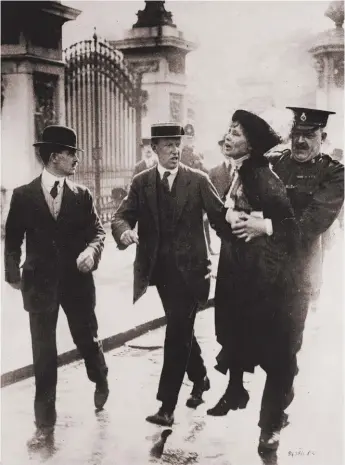  ??  ?? Emmeline Pankhurst arrested during a protest at Buckingham Palace, May 1914