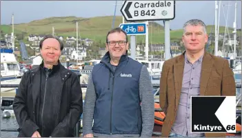  ?? 50_c05kintyre­sixsix01 ?? From left: Iain Johnston, Niall Macalister Hall and Nick Fletcher.
Inset: Phase one of the project has involved the creation of a Kintyre 66 logo.